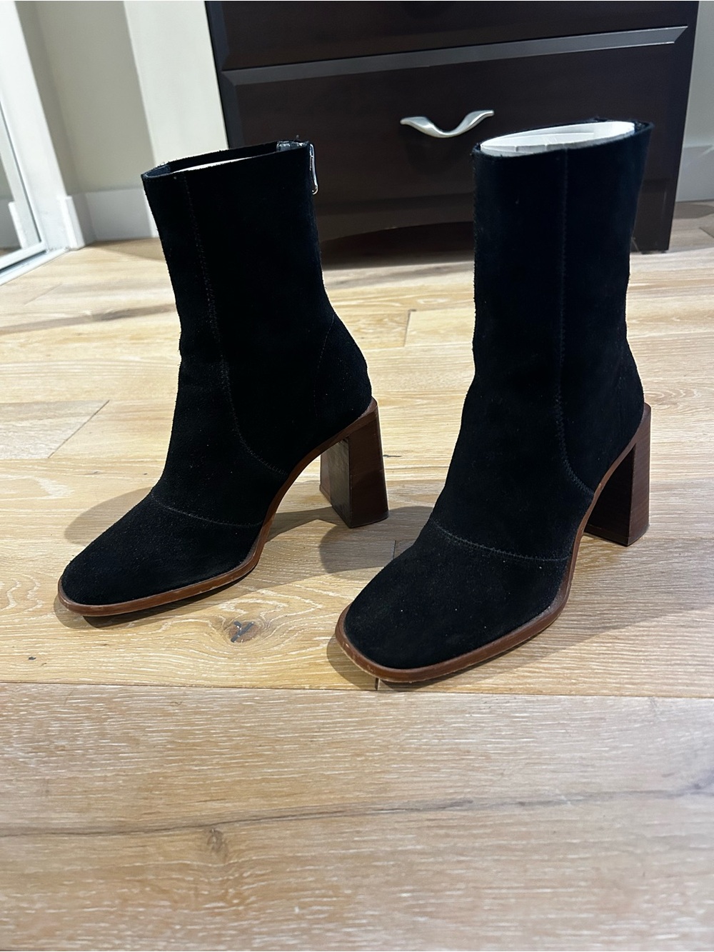 Black Suede Block Heel Ankle Boots - Fashionable Women's Footwear
